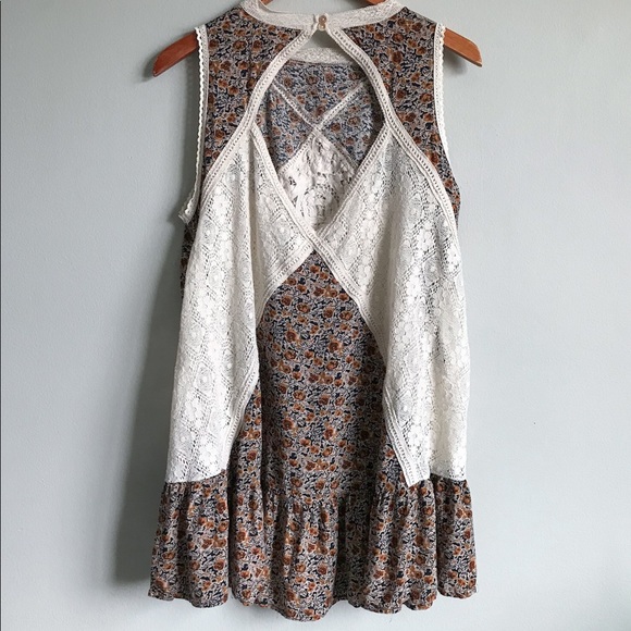 Boho Lace Crochet Floral Tunic Dress Mini Short - Picture 4 of 8